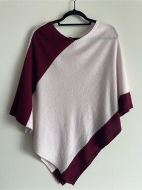 Beryll 100% cashmere wool poncho two tone block print pink and purple shawl wrap